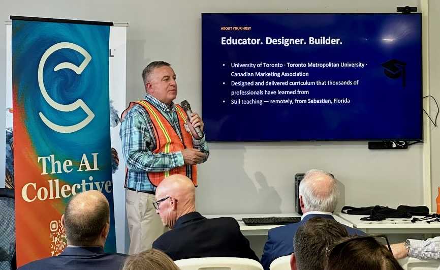 Stephen speaking at an AI Collective Space Coast event